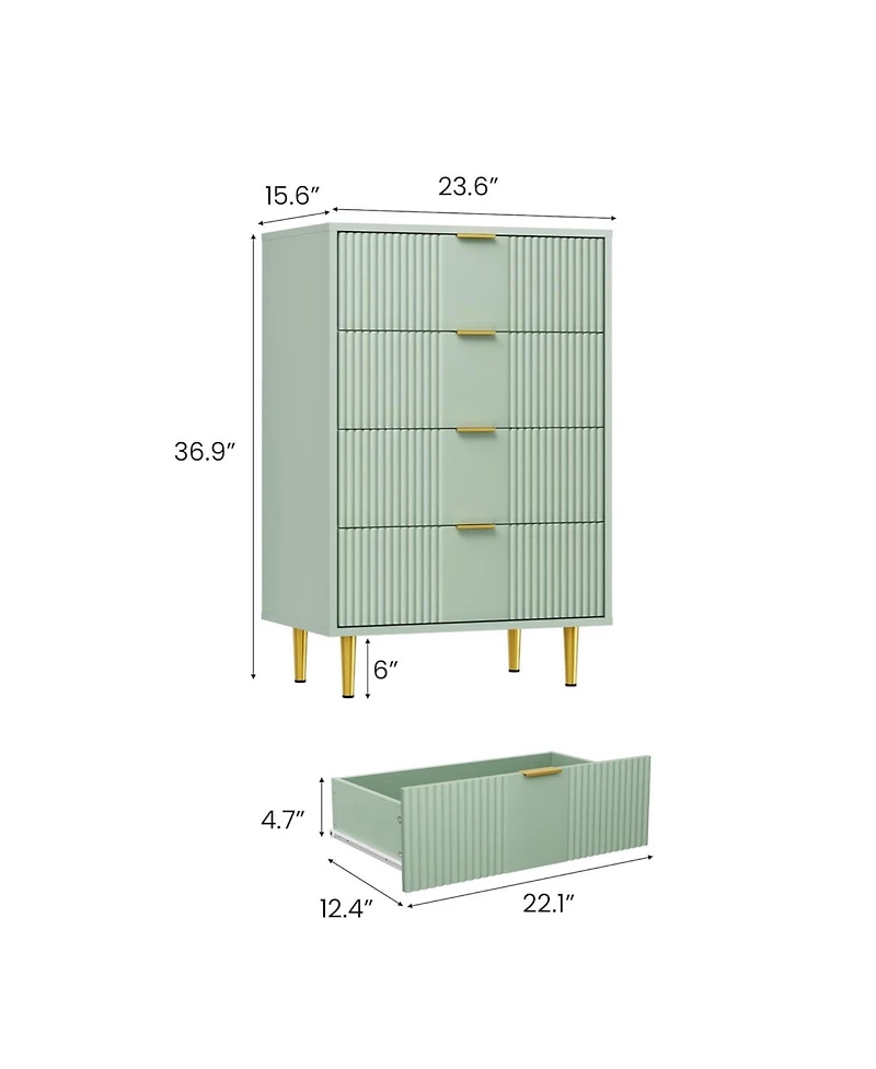 gaomon Fluted Dresser for Bedroom with 4 Drawers, 36.9" Tall Modern Chest of Drawers with Metal Handle, Wooden Closet Clothes Storage Organizer