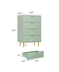 gaomon Fluted Dresser for Bedroom with 4 Drawers, 36.9" Tall Modern Chest of Drawers with Metal Handle, Wooden Closet Clothes Storage Organizer