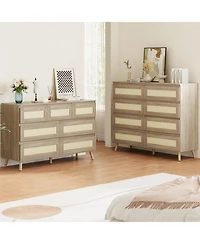 gaomon Rattan Dresser for Bedroom with 7 Drawers, 47.2 in Wide Chest of Drawers, Modern Wooden Dresser Tv Stand with Wood Legs