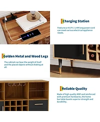 gaomon 47 Inch Wine Bar Cabinet with Led Lights and Charging Station, Modern Wood Coffee Bar with Storage Sideboard for Living Room and Dining Room