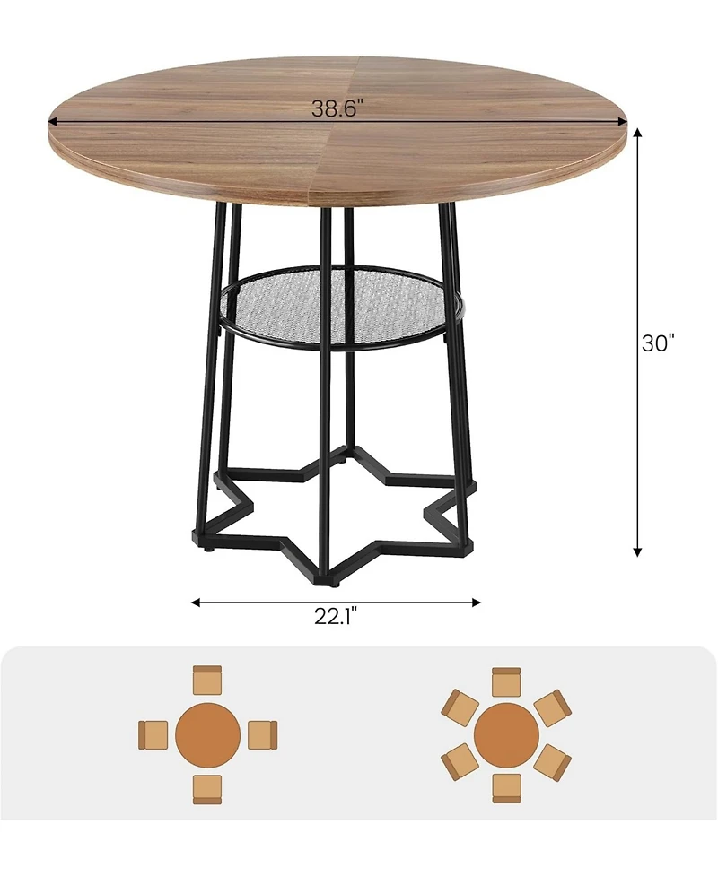 gaomon 38.6 Inch Round Dining Table with Storage 16.8 Inch Round Mesh Storage Space-Saving Wood Kitchen Table with Metal Base Perfect for Dining Room