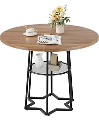 gaomon 38.6 Inch Round Dining Table with Storage 16.8 Inch Round Mesh Storage Space-Saving Wood Kitchen Table with Metal Base Perfect for Dining Room