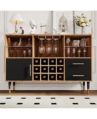 gaomon 47 Inch Wine Bar Cabinet with Led Lights and Charging Station, Modern Wood Coffee Bar with Storage Sideboard for Living Room and Dining Room