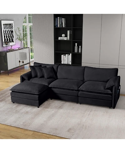 Boyel Living Modular Sectional Sofa , 3-Seater Comfy Cloud Couches with Movable Ottoman, Chenille