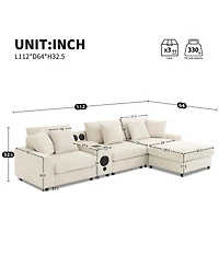 Streamdale Furniture Streamdale 112" Corduroy Sectional Sofa w/ Bluetooth, Console, Usb, Cup Holders, Storage