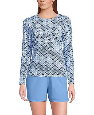Lands' End Women's Long Torso SunShade Upf 50 Sleeve Rash Guard Swim Tee
