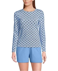 Lands' End Women's Long Torso SunShade Upf 50 Sleeve Rash Guard Swim Tee