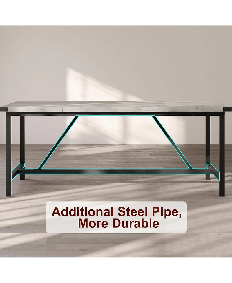 gaomon 70.87 Inch Large Farmhouse Dining Table with Wood Grain Engineered Panels and Sturdy Black Metal Legs Seats 6-8 Dual Use as Home Office Desk