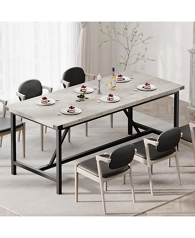 gaomon 70.87 Inch Large Farmhouse Dining Table with Wood Grain Engineered Panels and Sturdy Black Metal Legs Seats 6-8 Dual Use as Home Office Desk