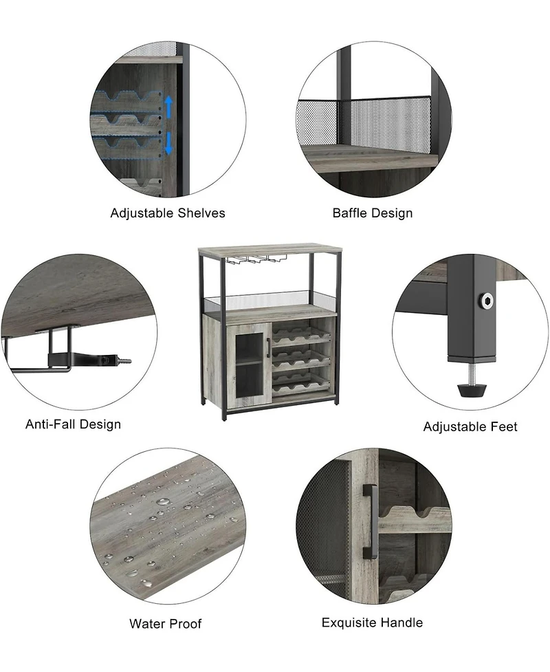 gaomon Wine Cabinet with Large Storage Space and Detachable Rack Small Sideboard and Buffet Cabinet with Mesh Door