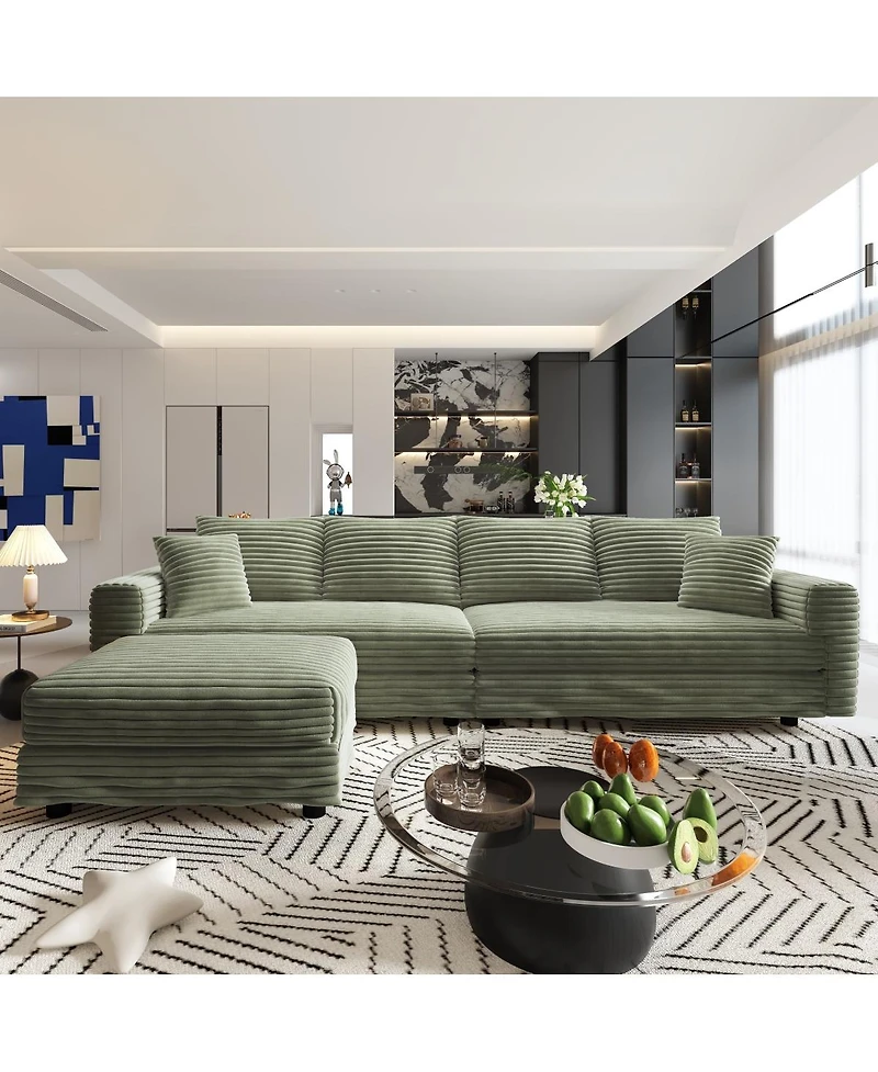 Streamdale Furniture Streamdale 102" Plush Corduroy 4-Seat Sofa, Modern Comfy Upholstered Cloud Couch