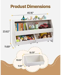 Rainsken Wooden Kids Bookshelf, Toy Storage Cabinet with 2 Mobile Drawers, Storage Organizer for Nursery, Living Room and Preschool