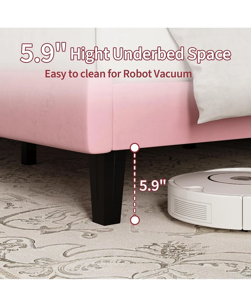 gaomon Velvet Platform Bed Frame with Adjustable Vertical Channel Tufted Headboard