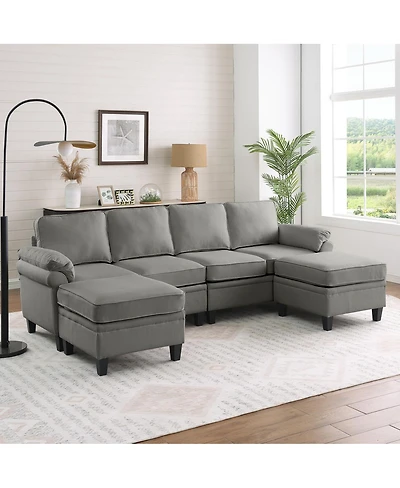 Streamdale Furniture 102" linen modular L-shaped cloud sofa with storage