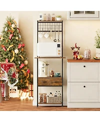 Yigii Space-Saving Slim Coffee Bar with 4 Shelves, 2 Drawers, 5 Hooks