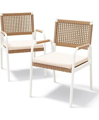 gaomon 2Pcss Patio Wicker Chairs, Outdoor Rattan Dining Chairs with Cushions & Metal Legs, Balcony Rattan Armchairs for Outdoor Lawn Balcony Backyard