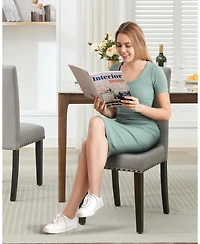 gaomon Dining Chairs Set of 6, Modern Fabric Upholstered Ergonomic Chairs with Curved Backrest, Heavy-Duty Wood Legs for Dining Room Kitchen Home