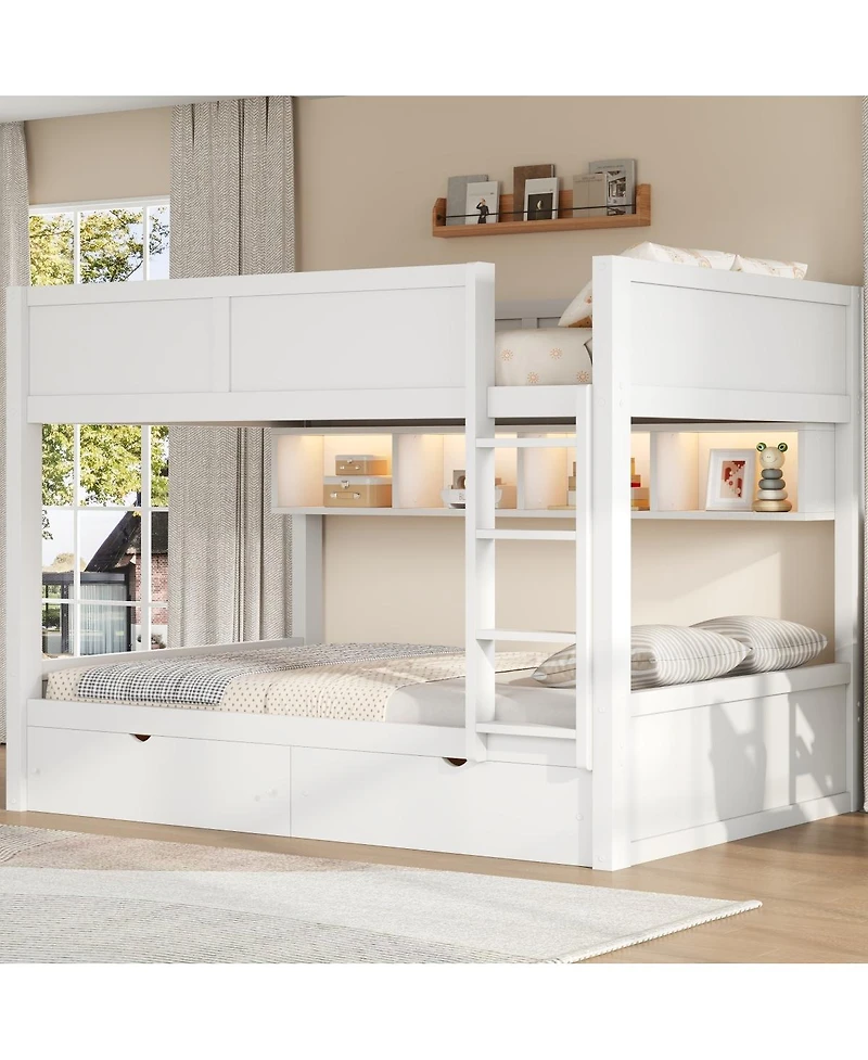 Streamdale Furniture Full Xl over Full Xl Bunk Bed with Storage, Led