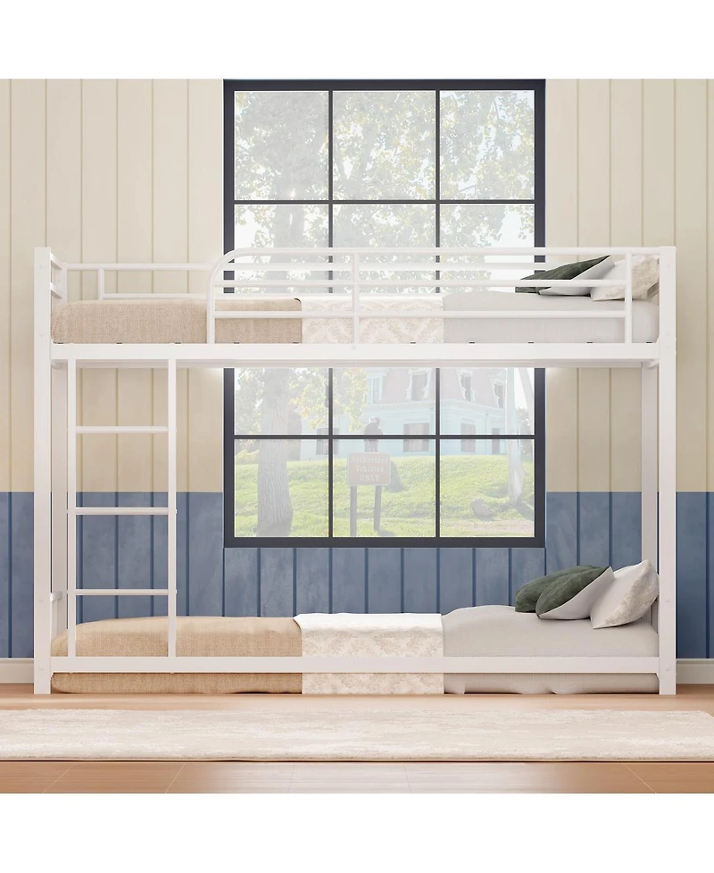Streamdale Furniture Twin Over Twin Metal Bunk Bed with Guard Rails & Ladder, Space-Saving