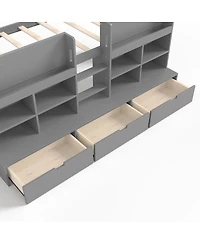 Streamdale Furniture Twin Xl Loft Bed w/ Multi-Storage Shelves, Curtain & Chalkboard