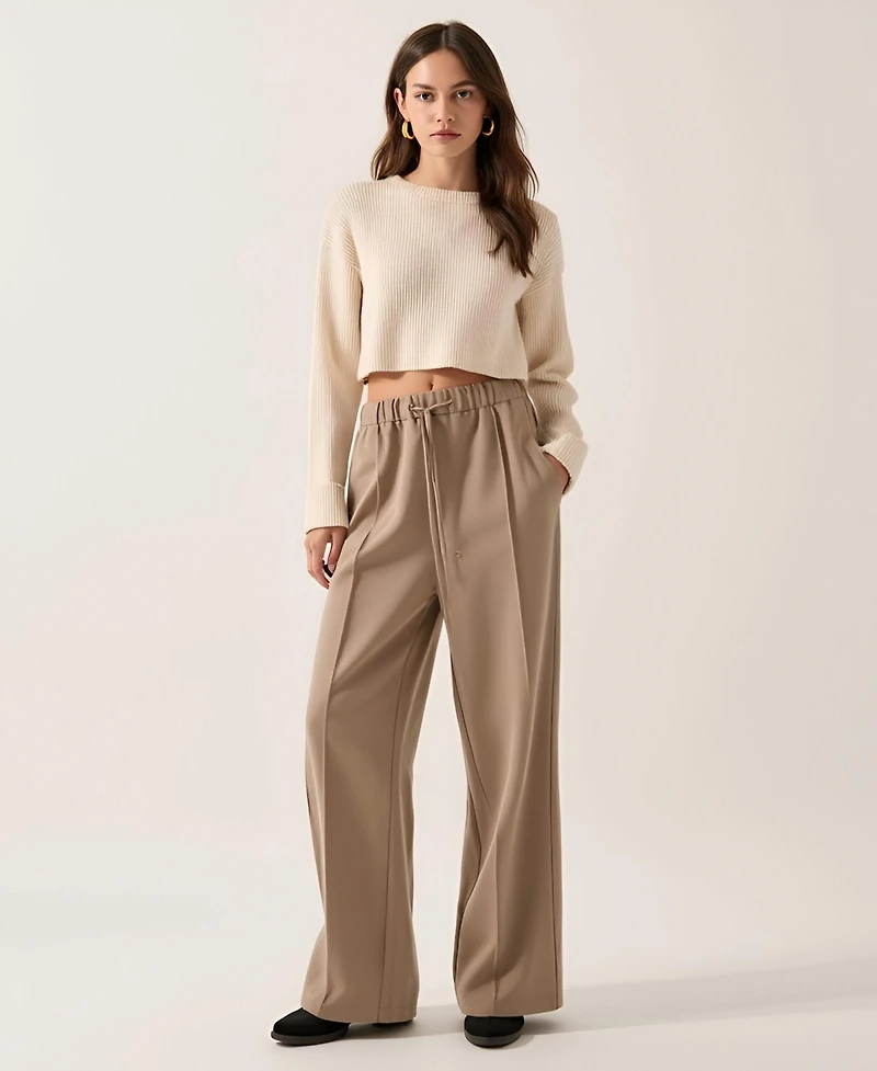 Modenaire Women's High-Rise Wide-Leg Drawstring Pants