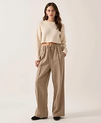 Modenaire Women's High-Rise Wide-Leg Drawstring Pants