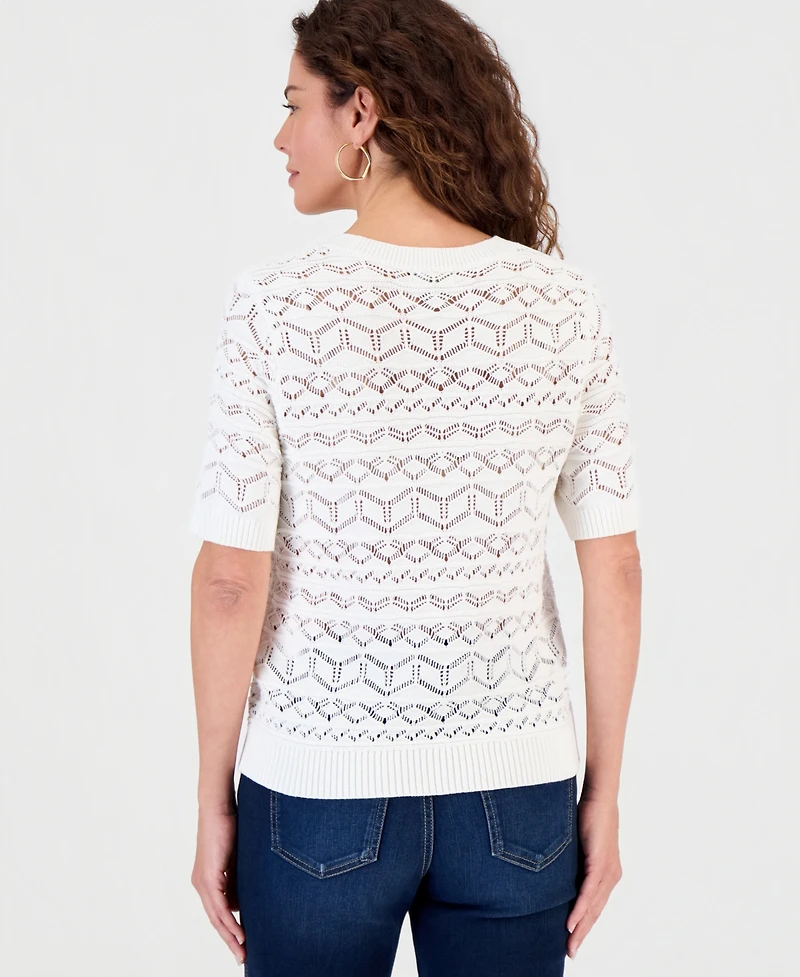 Style & Co Women's Cotton Pointelle Short-Sleeve Sweater, Macy's Exclusive