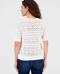 Style & Co Women's Cotton Pointelle Short-Sleeve Sweater, Macy's Exclusive