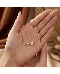 Sterling Silver with Cubic Zirconia Solitaire Double Bar Pendant Necklace