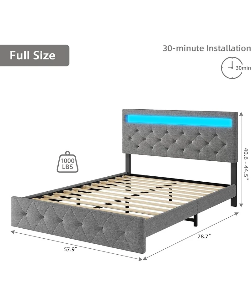 gaomon Size Bed Frame with Rgb Led Lights and Charging Station, Bed with
