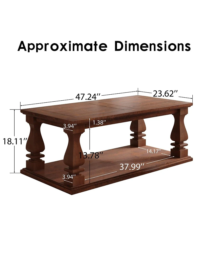 Streamdale Furniture Farmhouse Coffee Table, Rustic Living Room Table with Storage Shelf
