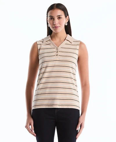 Rafaella Petite Stripe Sleeveless Polo Top