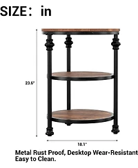 gaomon Round End Table, Small Side Table with 3 Shelves for Living Room, Bedroom, Night Stand Accent Coffee Table with Steel Frame