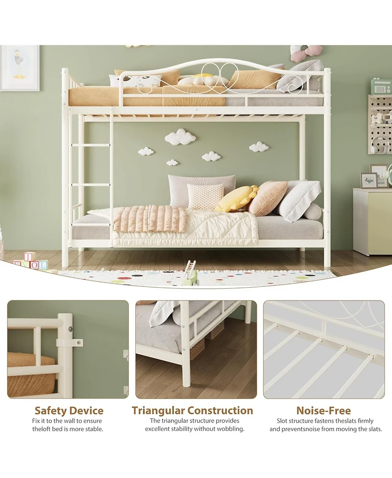 gaomon Bunk Bed Twin Over Twin, Heavy Duty Metal with Safety Guardrail & Ladder, 400 Lbs Weight Capacity, Space-Saving Design