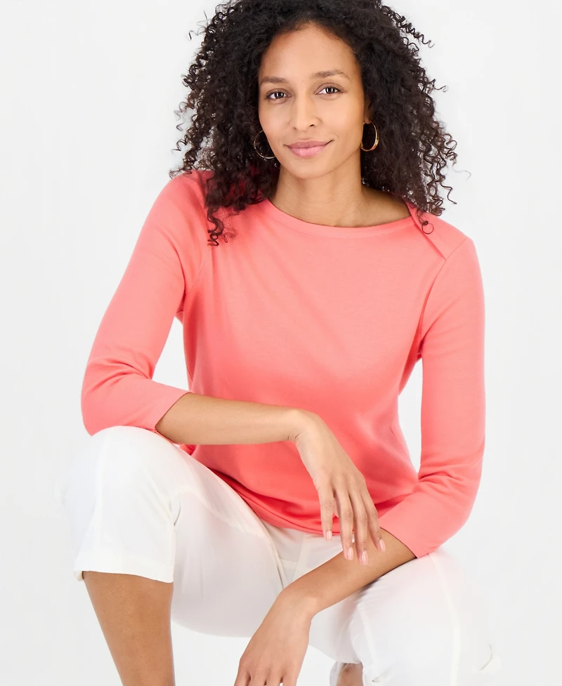 Style & Co Women's Pima Cotton 3/4-Sleeve Boat-Neck Top, Created for Macy's
