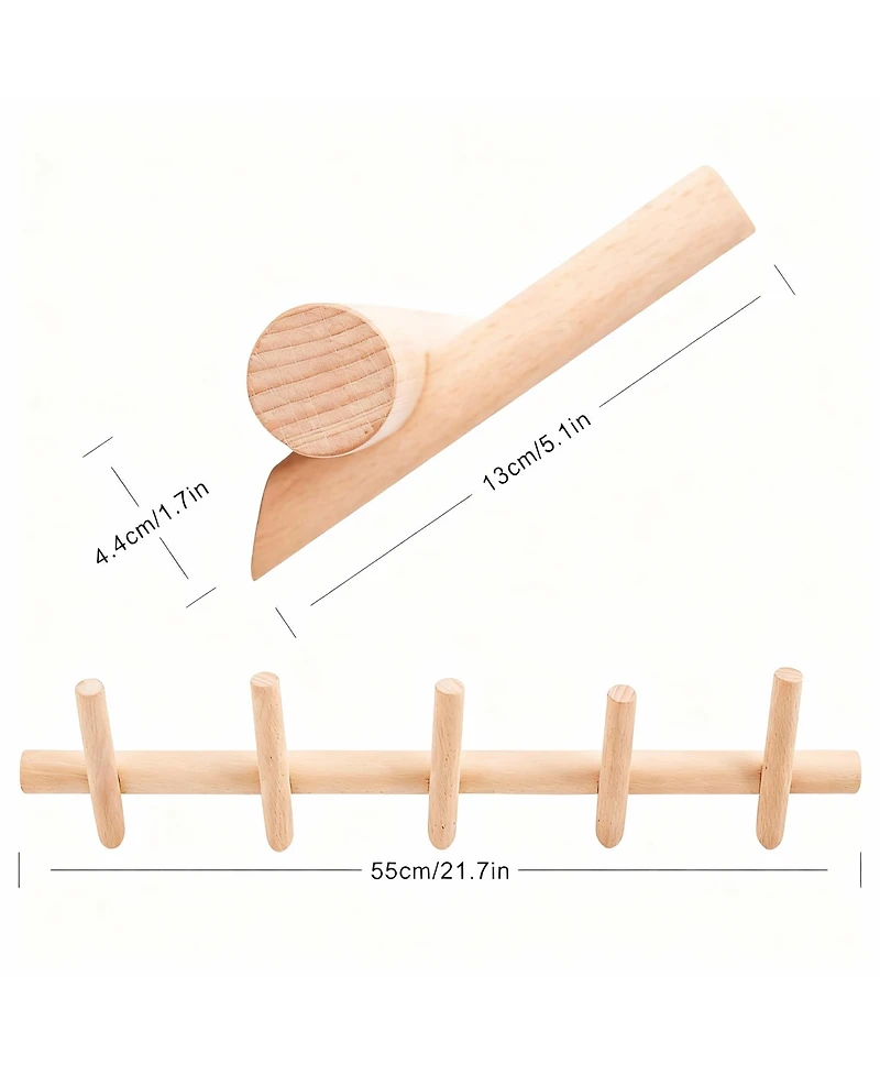 Yigii Beech Wood Wall Hooks for Coats, Hats, Scarves - Durable, Easy Install