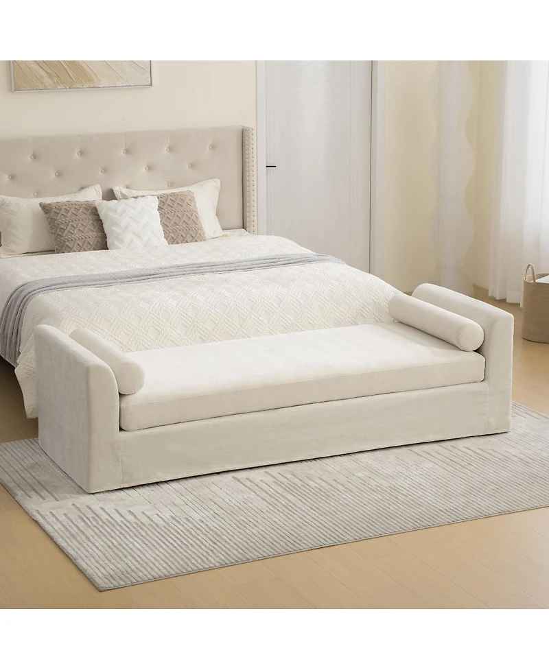 Streamdale Modern Chenille Chaise Lounge Couch with Armrests and Bolster Pillows - Beige