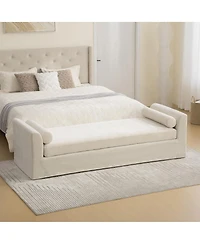 Streamdale Modern Chenille Chaise Lounge Couch with Armrests and Bolster Pillows - Beige