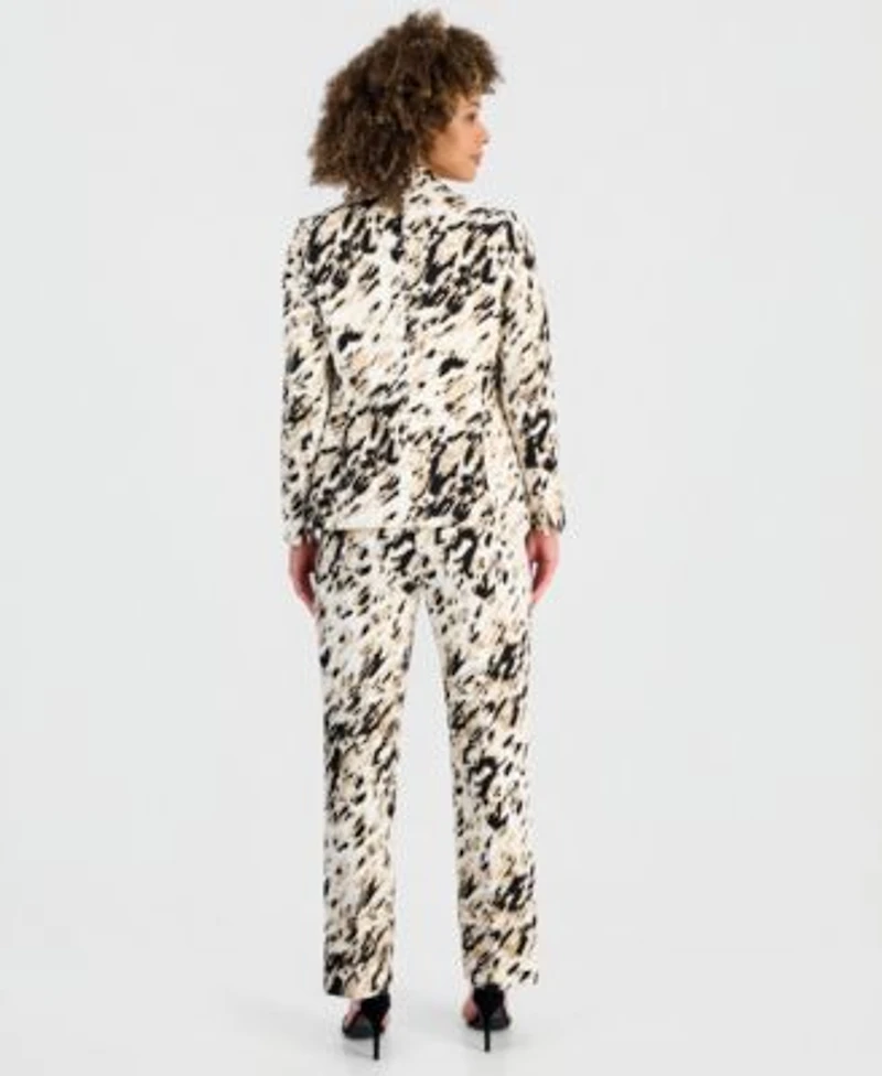 Kasper Womens Animal Print One Button Blazer Straight Leg Pants