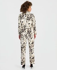 Kasper Womens Animal Print One Button Blazer Straight Leg Pants