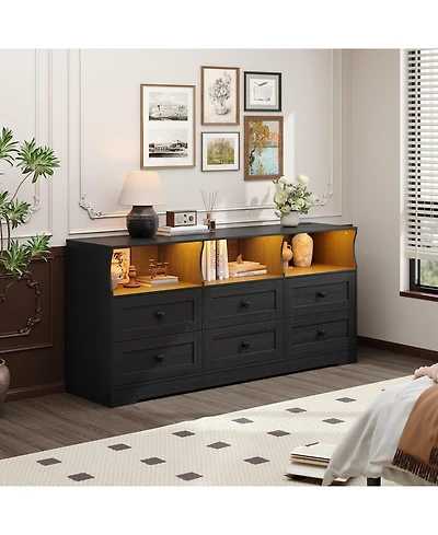 gaomon Drawer Wooden Dresser with Rgb Lights and Power Outlet