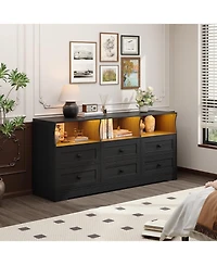 gaomon Drawer Wooden Dresser with Rgb Lights and Power Outlet