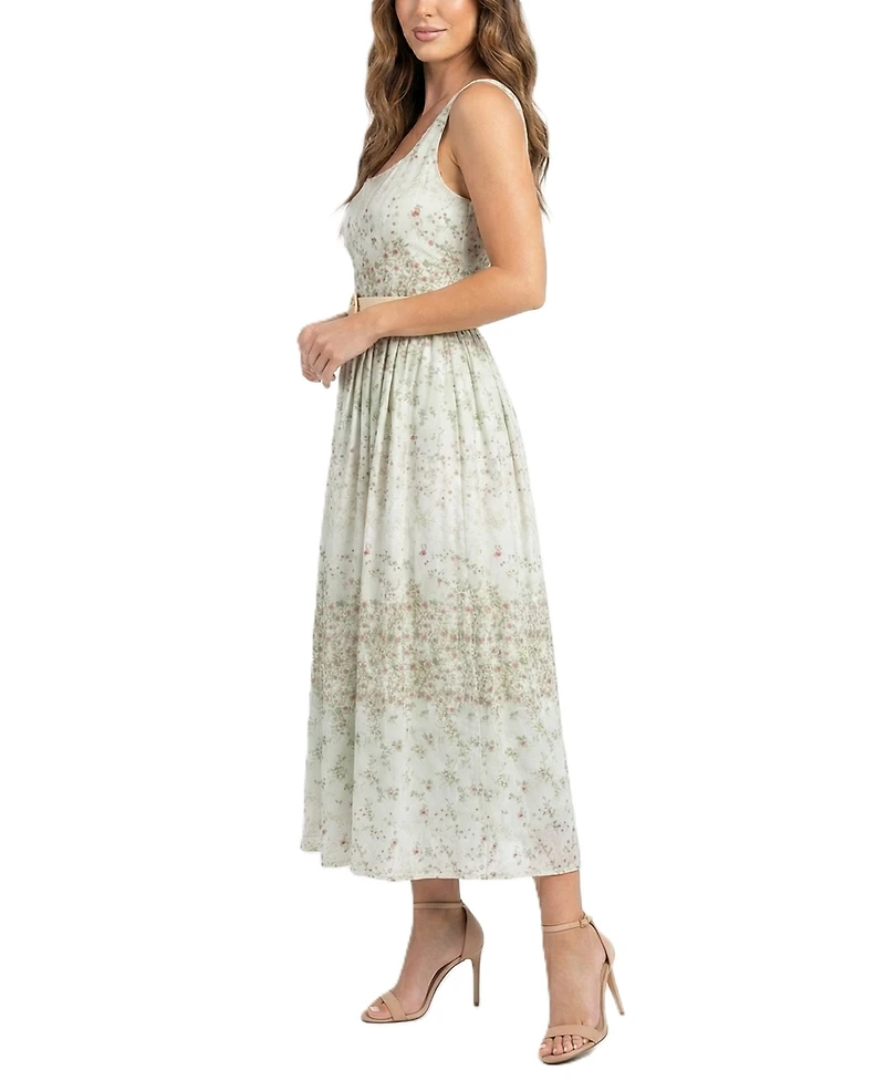 Taylor Women's Floral Belted Square Neck A-Line Dress