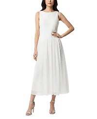 Taylor Women's Embroidered Drop Waist Boat Neck Dress