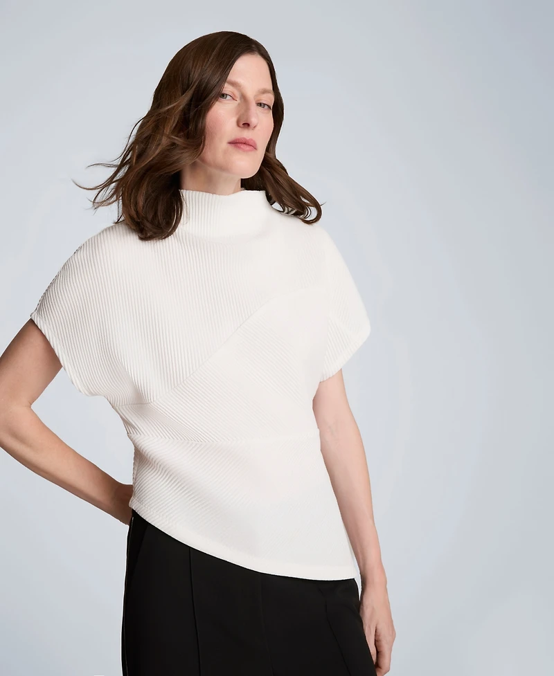 Kenneth Cole Women's Asymmetrical Hem Mock Neck T-Shirt