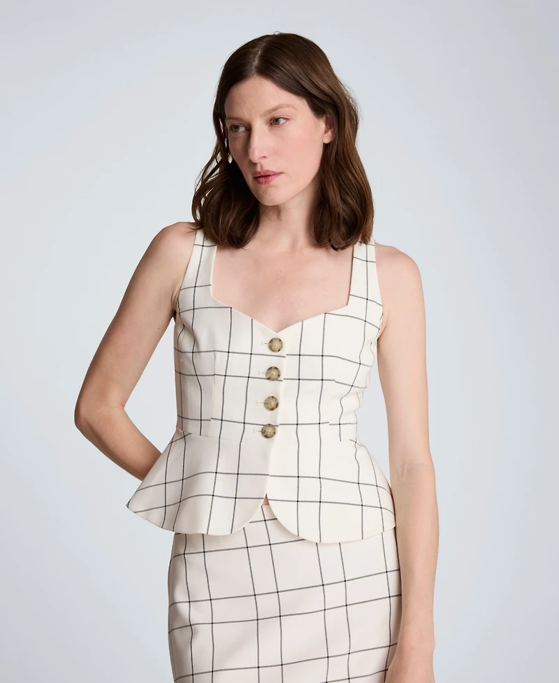 Kenneth Cole Women's Windowpane Plaid Peplum Vest