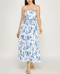 Row A Juniors' Sleeveless Scallop Trim Slim Midi Dress