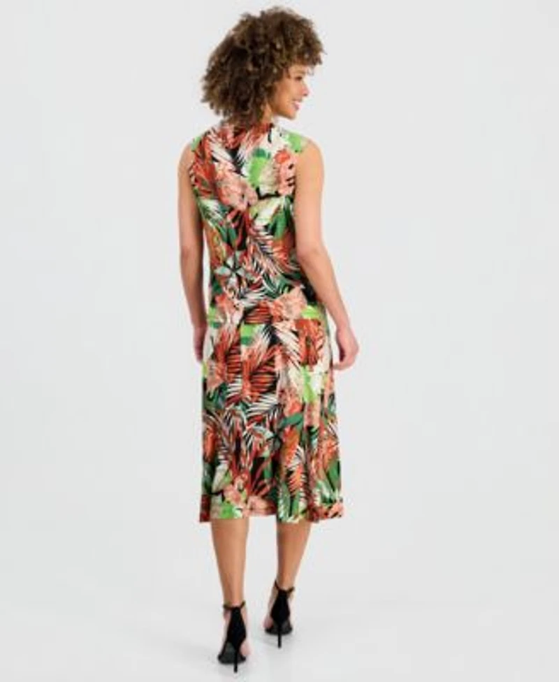 Kasper Womens Printed Sleeveless Cowl Neck Top Midi Skirt