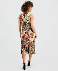 Kasper Womens Printed Sleeveless Cowl Neck Top Midi Skirt