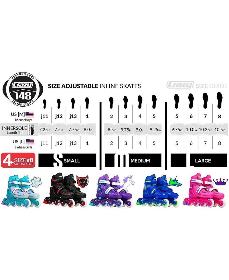 Crazy Skates Blade Adjustable Inline with Urethane Wheels